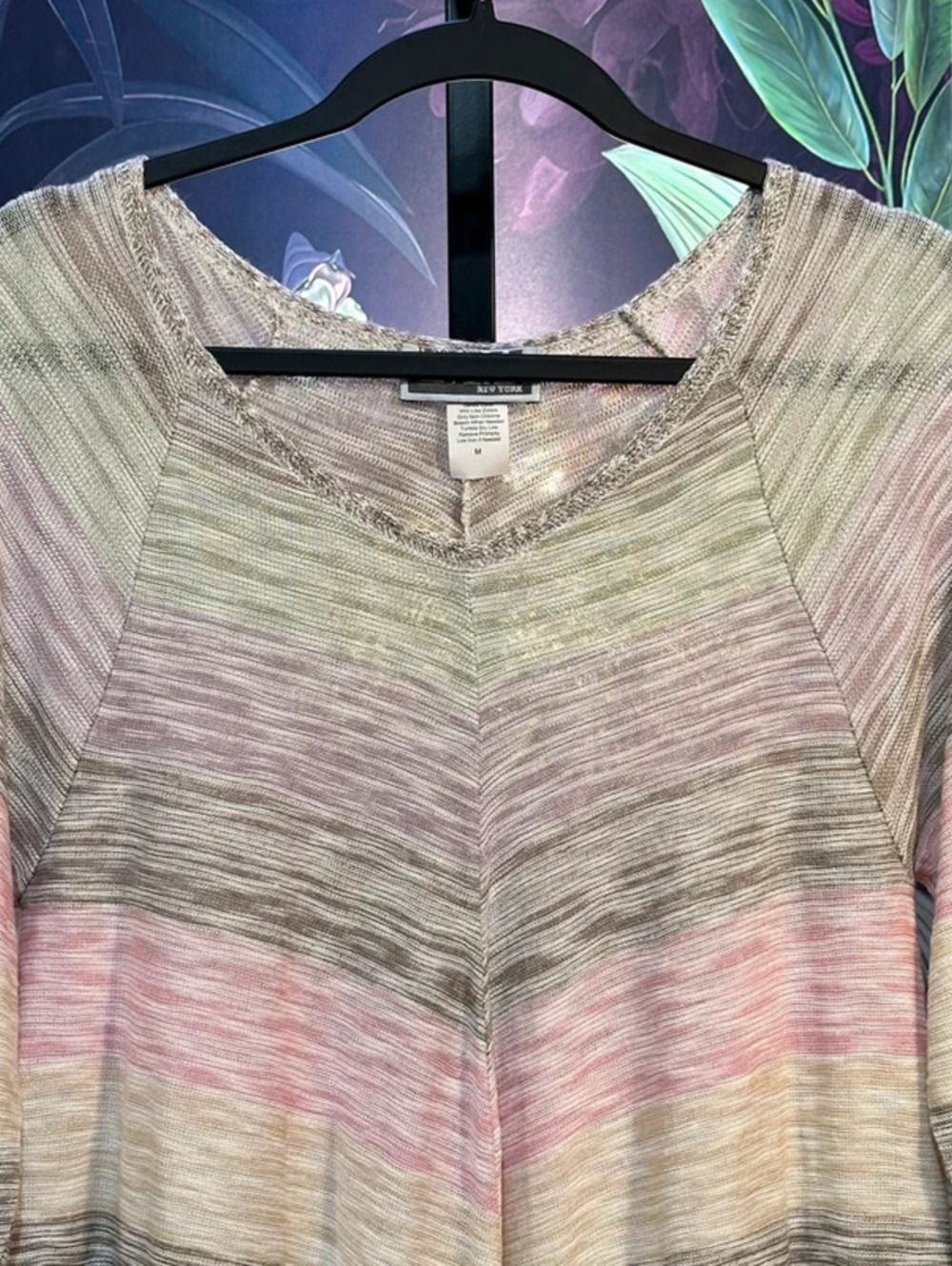 Two One Two 212 M Long Sleeve Knit Top Chevron Striped Made in USA Casual Boho